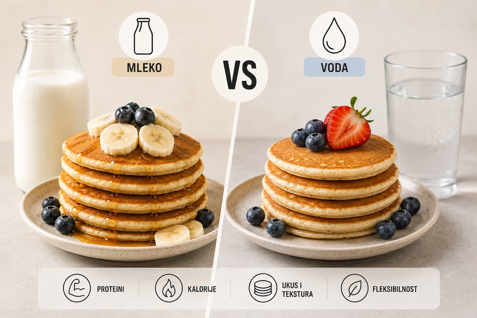 Protein Pancake Mix sa Mlekom vs Vodom – Razlika u Ukusu i Nutritivnoj Vrednosti